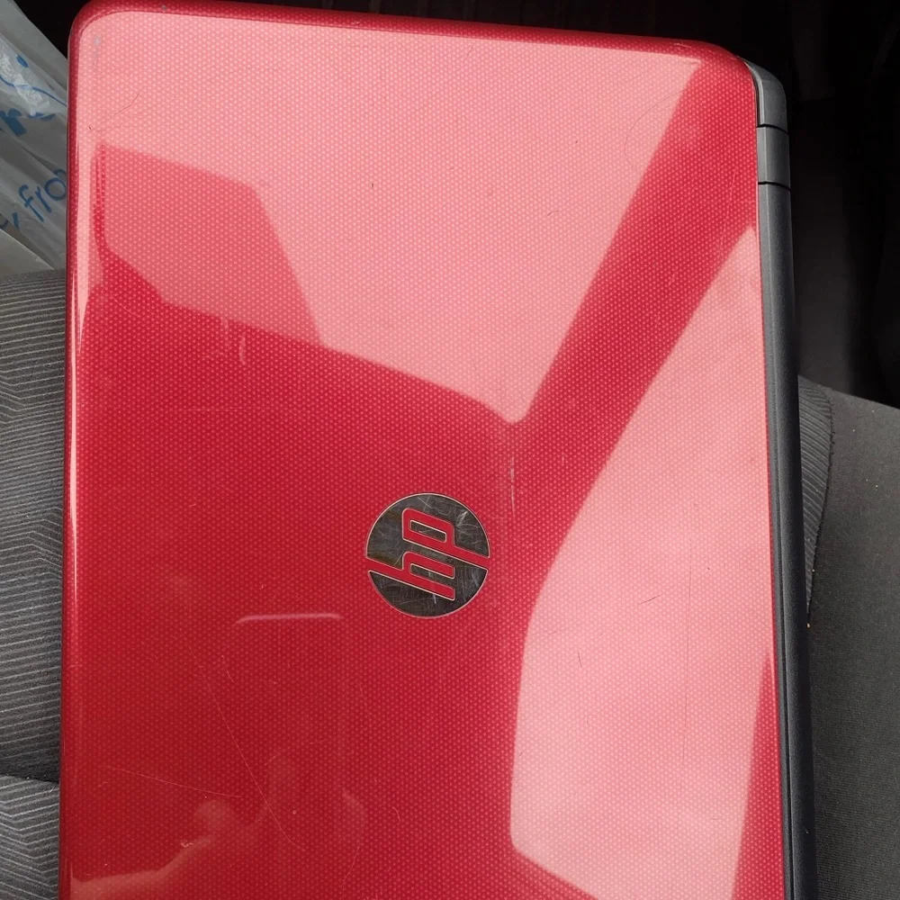 Red HP laptop